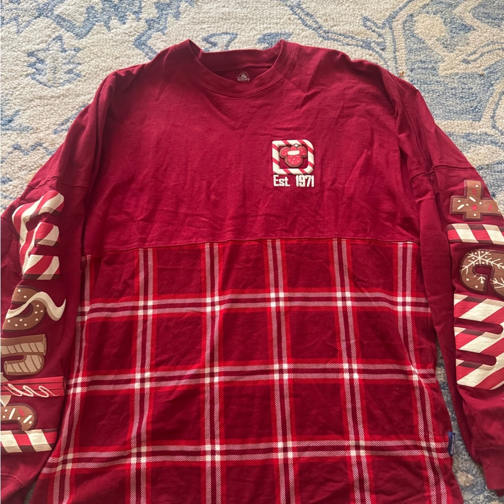Disney Maroon Plaid Graphic Long Sleeve Shirt